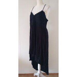 Y2K Babydoll Mini Dress XXL Spaghetti Strap Black Lace Crochet Goth Fairy Grunge